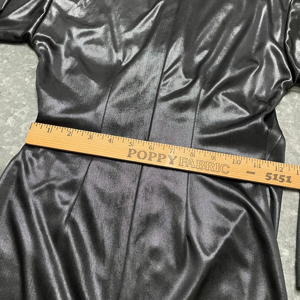 Vintage Midnight Glo Petites V-Neck Wrap Metallic Dress Small Black Gray Silver - Picture 10 of 11